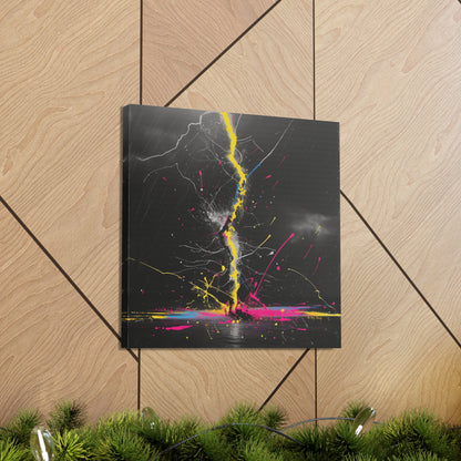 Neon Lightning Bolt Abstract Wall Art - Colorful Paint Splatter, Canvas Explosion Vivid Painting, Canvas Gallery Wraps, Canvas Stretched