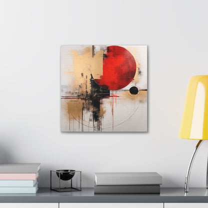 Abstract Wall Art - Black and Gold Red Sun Painting, Canvas Gallery Wraps, Canvas Stretched