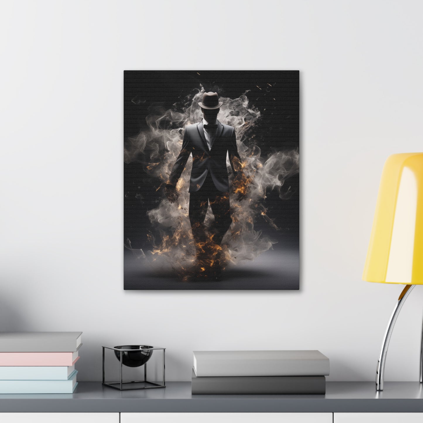 Surreal Disintegrating Black Suit Wall Art - Man on Fire Canvas Art, Canvas Smoke Modern Painting, Canvas Gallery Wraps, Canvas Stretched