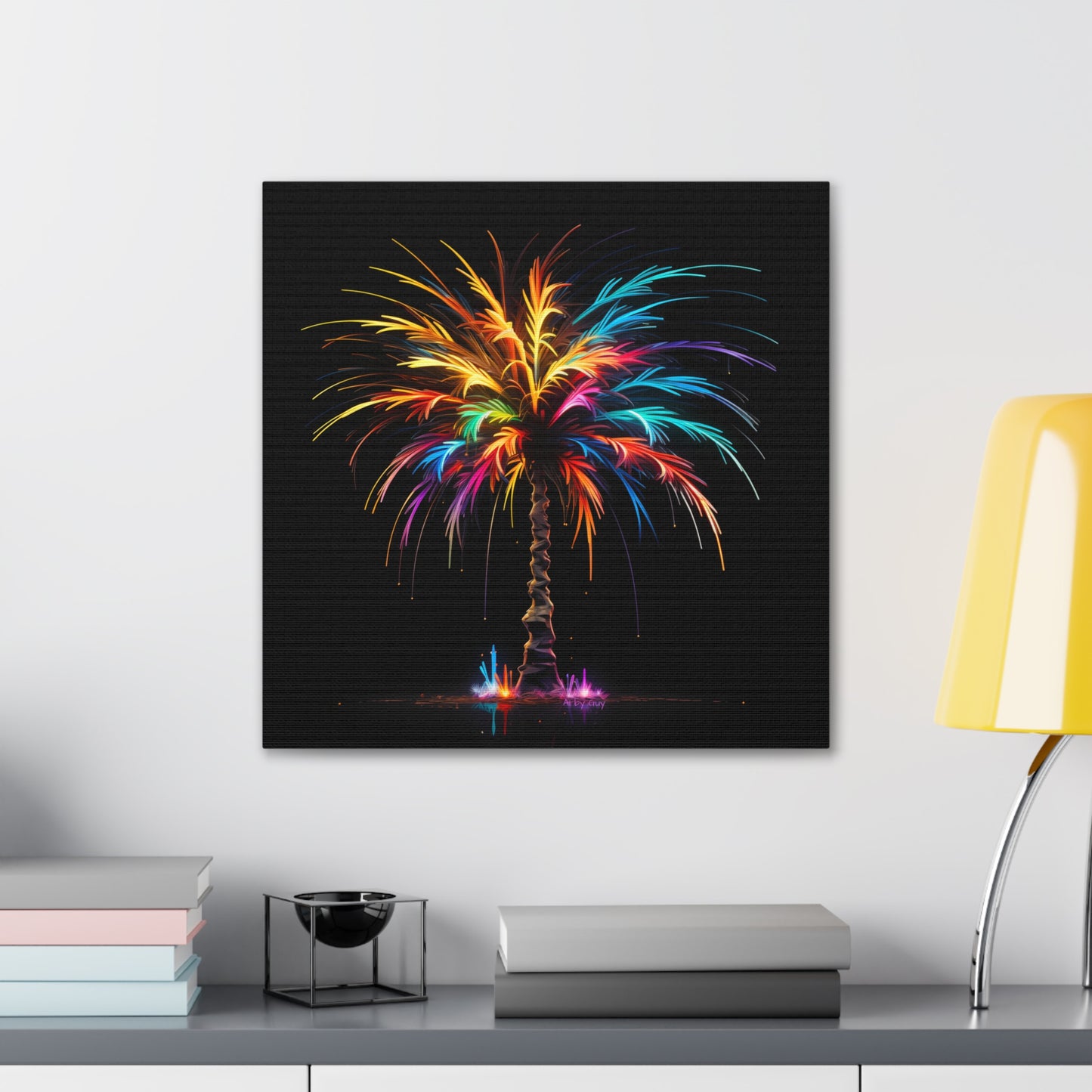 Neon Palm Tree Wall Art - Colorful Paint Splatter, Canvas Firework Vivid Painting, Canvas Gallery Wraps, Canvas Stretched