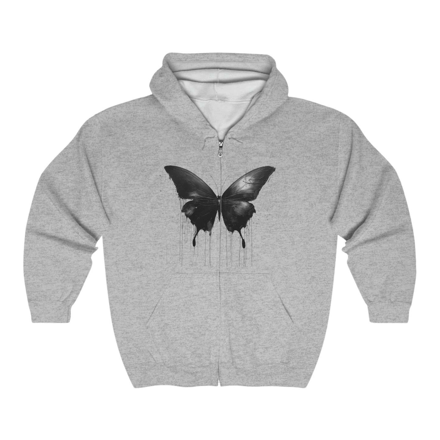 Black Butterfly Unisex Heavy Blend™ Full Zip Hooded Sweatshirt Long Sleeve Tee, Dripping Hoodie Long Sleeve Cool Design Dark Style Edgy