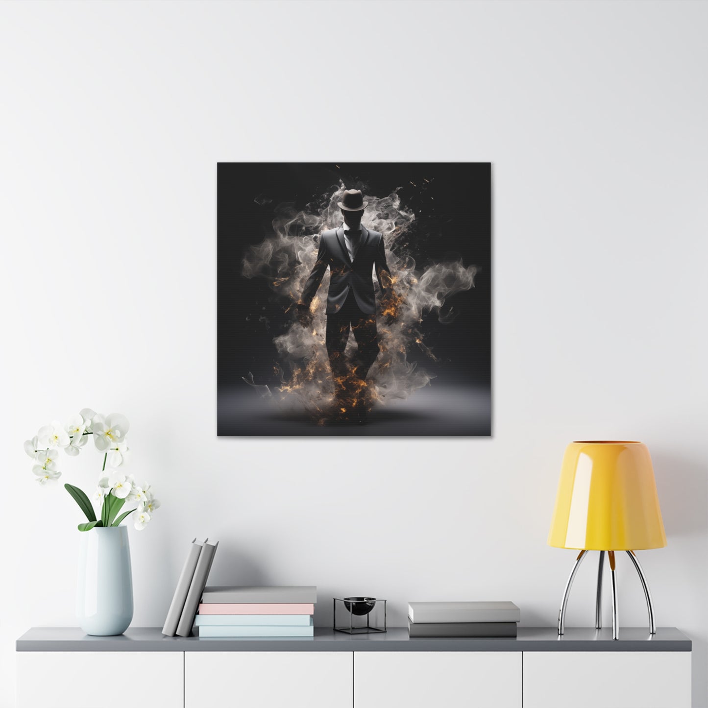 Surreal Disintegrating Black Suit Wall Art - Man on Fire Canvas Art, Canvas Smoke Modern Painting, Canvas Gallery Wraps, Canvas Stretched