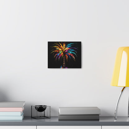 Neon Palm Tree Wall Art - Colorful Paint Splatter, Canvas Firework Vivid Painting, Canvas Gallery Wraps, Canvas Stretched