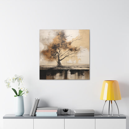 Abstract Wall Art - Black and Gold Oak Tree Painting, Canvas Gallery Wraps, Canvas Stretched