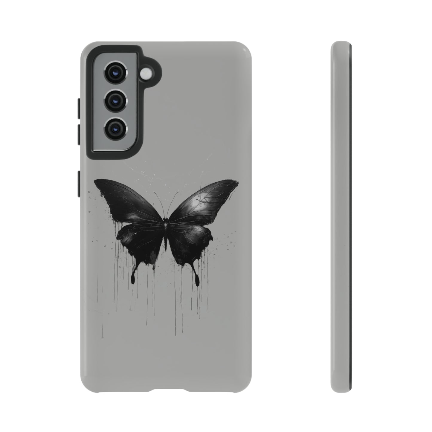 Tough Cases Butterfly Phone Case for various iphone sumsung google models. Grey Dripping Artistic AI Made Cool Artsy Design Dark Style Edgy