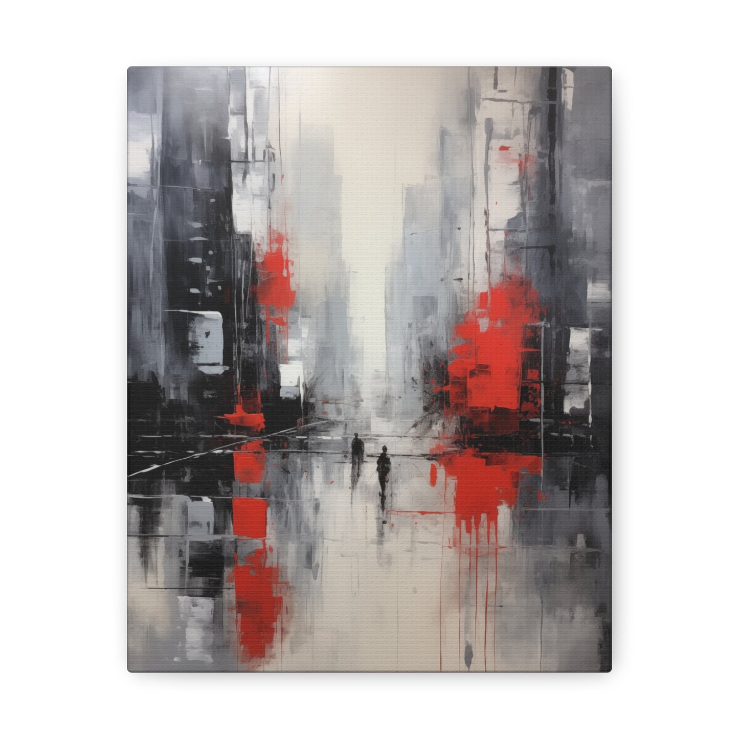 Abstract Wall Art - Black and Red Painted Cityscape, City Landscape, Canvas Gallery Wraps, Canvas Stretched