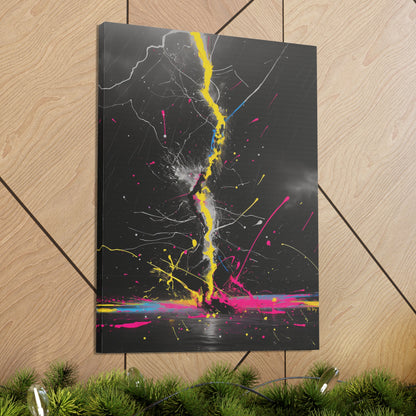 Neon Lightning Bolt Abstract Wall Art - Colorful Paint Splatter, Canvas Explosion Vivid Painting, Canvas Gallery Wraps, Canvas Stretched