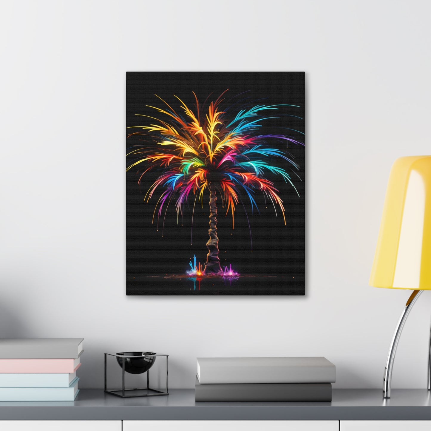 Neon Palm Tree Wall Art - Colorful Paint Splatter, Canvas Firework Vivid Painting, Canvas Gallery Wraps, Canvas Stretched