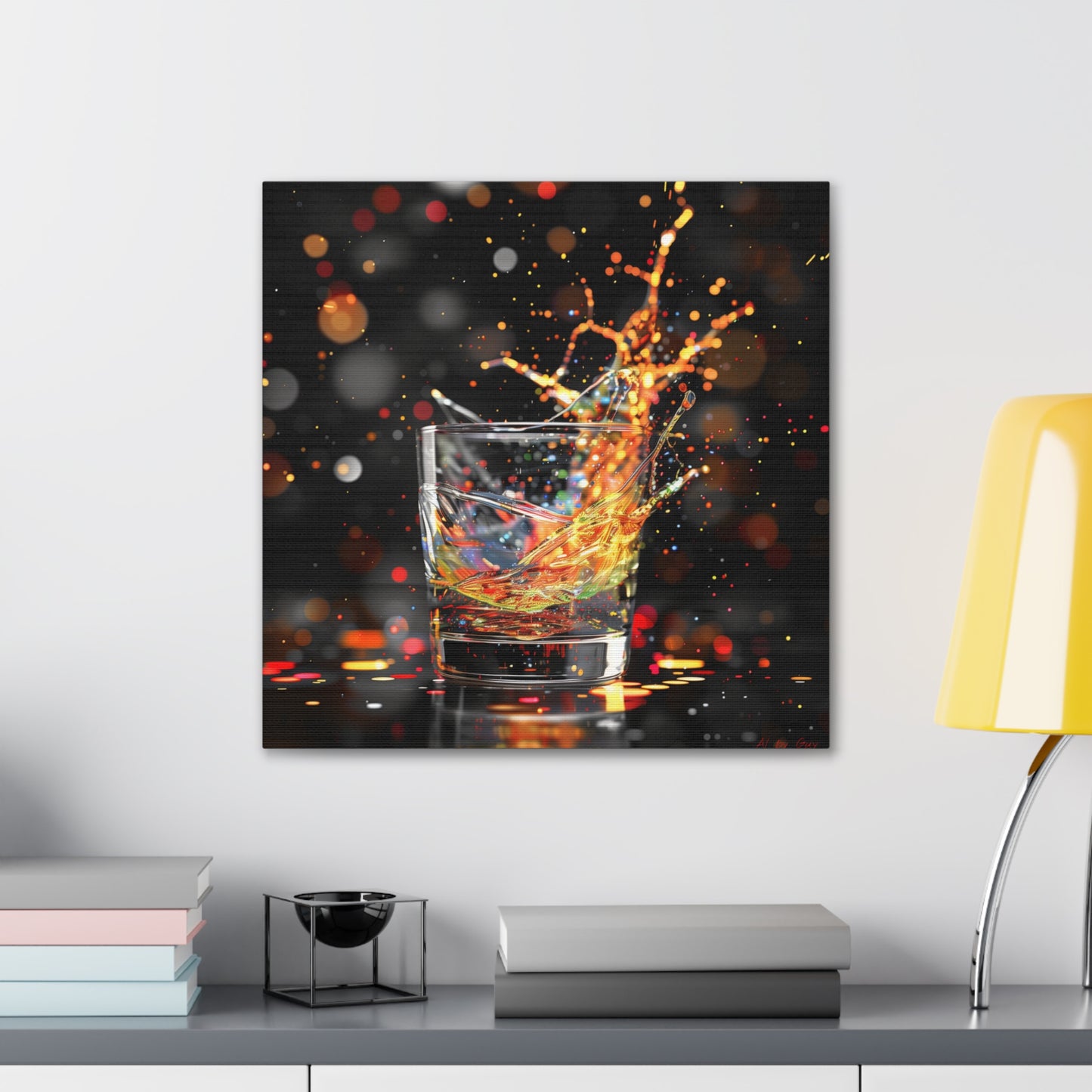 Whiskey Lovers Wall Art - Paint Splash, Trippy, Watercolor Whiskey Splash Painting, Canvas Gallery Wraps, Canvas Stretched, Gifts for Him