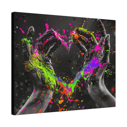 Heart in Hands Paint Splatter, Matte Canvas, Stretched, 0.75"