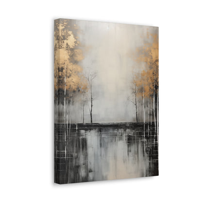 Abstract Wall Art - Black and Gold Painted trees on a river, Canvas Gallery Wraps, Canvas Stretched