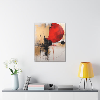 Abstract Wall Art - Black and Gold Red Sun Painting, Canvas Gallery Wraps, Canvas Stretched