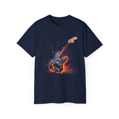 Guitar Exploding Firework of Colors Unisex Ultra Cotton Tee T-shirt Gibson Short Sleeve tshirt Artistic AI Made Cool Design Dark Style Edgy