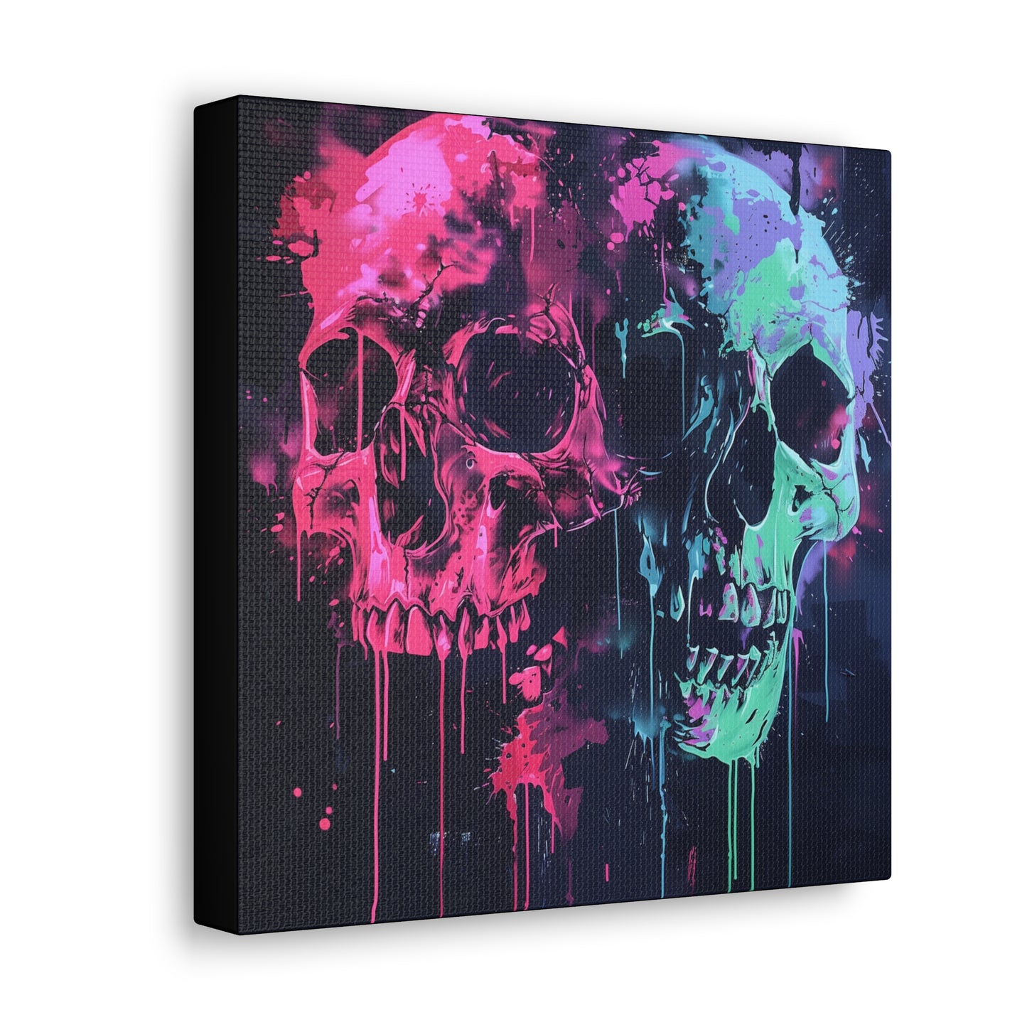 Skull Wall Art - Dripping, Trippy, Watercolor Pink and Blue Skull Painting, Canvas Gallery Wraps, Canvas Stretched His and Hers