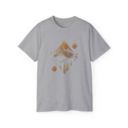 Men's Ultra Cotton Tee - AI Art Mountains Design T-shirt, Outdoors man Tshirt, Original Design, Edgy tee, Dark Tshirt, cool