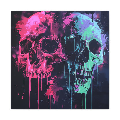 Skull Wall Art - Dripping, Trippy, Watercolor Pink and Blue Skull Painting, Canvas Gallery Wraps, Canvas Stretched His and Hers