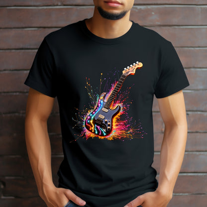 Guitar Exploding Firework of Colors Unisex Ultra Cotton Tee T-shirt Gibson Short Sleeve tshirt Artistic AI Made Cool Design Dark Style Edgy