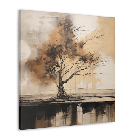 Abstract Wall Art - Black and Gold Oak Tree Painting, Canvas Gallery Wraps, Canvas Stretched