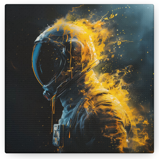 Abstract Wall Art - Black and Gold Spaceman Fire Painting, Canvas Gallery Wraps, Canvas Stretched, Melting Astronaut