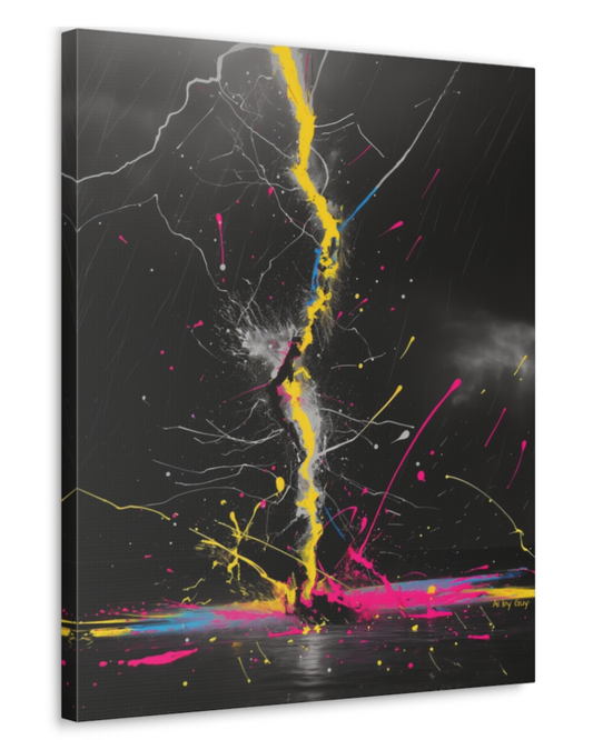 Neon Lightning Bolt Abstract Wall Art - Colorful Paint Splatter, Canvas Explosion Vivid Painting, Canvas Gallery Wraps, Canvas Stretched