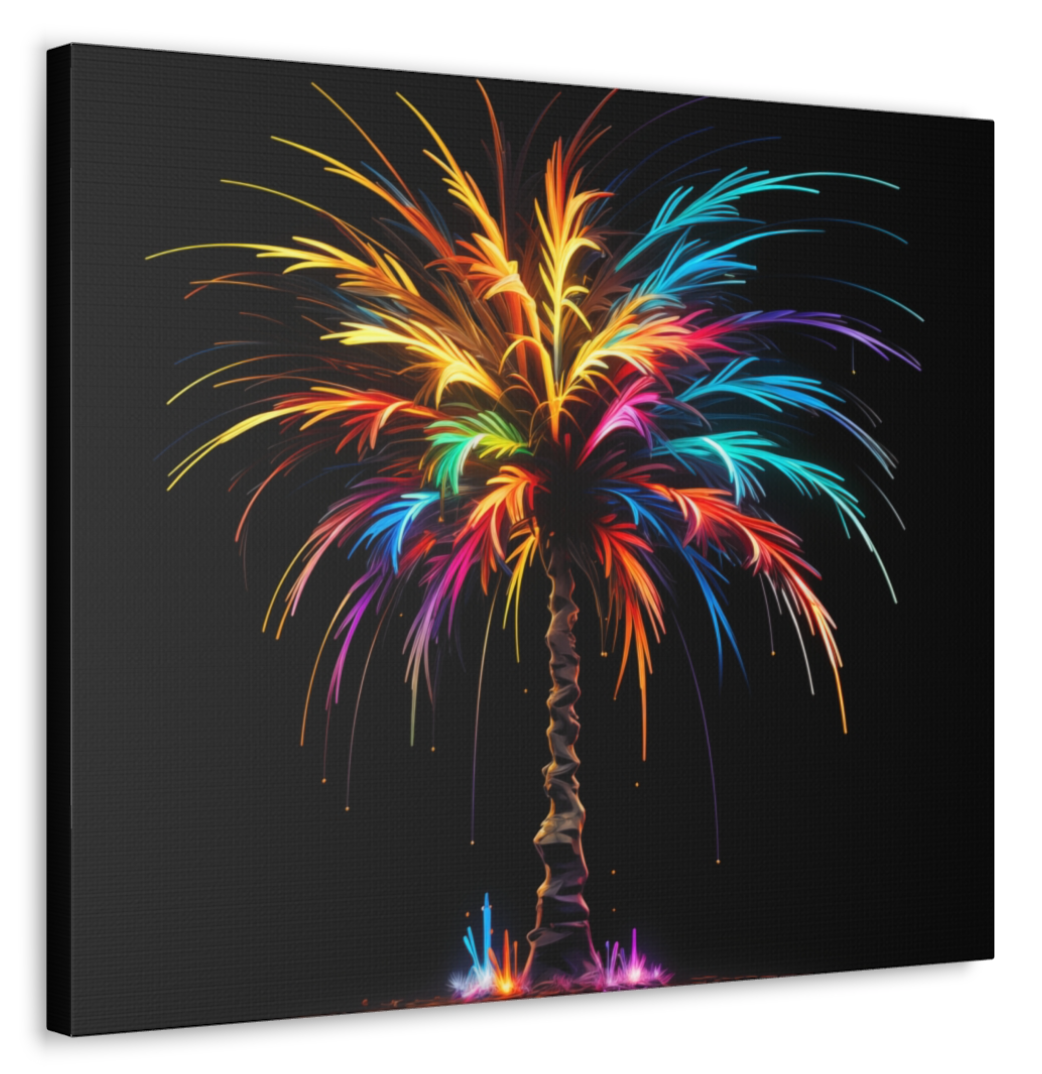 Neon Palm Tree Wall Art - Colorful Paint Splatter, Canvas Firework Vivid Painting, Canvas Gallery Wraps, Canvas Stretched