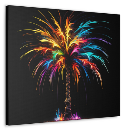 Neon Palm Tree Wall Art - Colorful Paint Splatter, Canvas Firework Vivid Painting, Canvas Gallery Wraps, Canvas Stretched