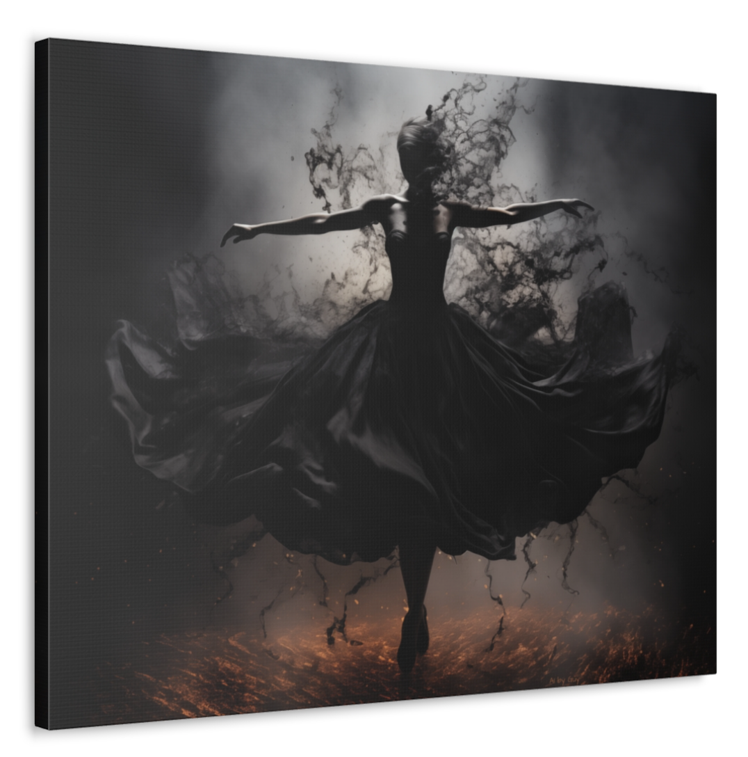 Surreal Disintegrating Black Dress Wall Art - Dancing Ballerina Black Dress, Canvas Smoke Modern Painting, Canvas Gallery Wraps, Canvas Stretched