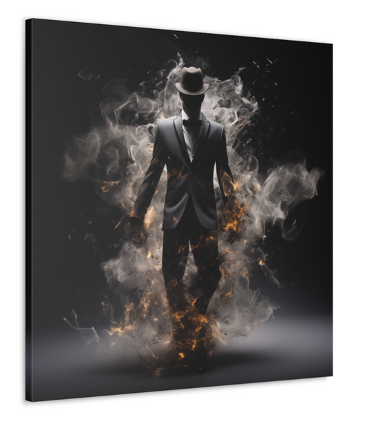 Surreal Disintegrating Black Suit Wall Art - Man on Fire Canvas Art, Canvas Smoke Modern Painting, Canvas Gallery Wraps, Canvas Stretched