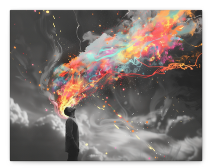 Abstract Wall Art - Colorful Paint Splatter Man Over Thinking, Canvas Gallery Wraps, Canvas Stretched