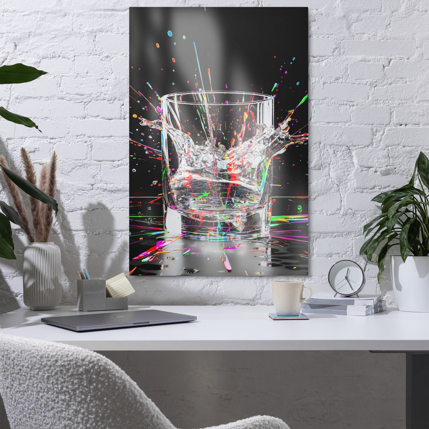 Whiskey Paint Splatter Metal prints - Metal Print of a Whiskey Glass Synthwave style art