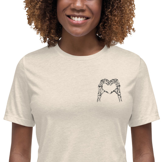 Embroidered Skeleton Hands with Heart, Women's Relaxed T-Shirt